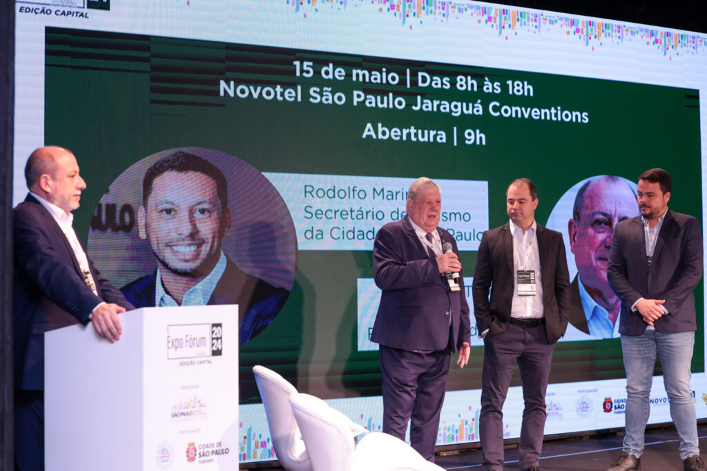 Toni Sando e Fernando Guinato, do SPCVB, Raffaele Cecere, da R1, e Rodrigo Goulart, vereador Toni Sando e Fernando Guinato, do SPCVB, Raffaele Cecere, da R1, e Rodrigo Goulart, vereador
