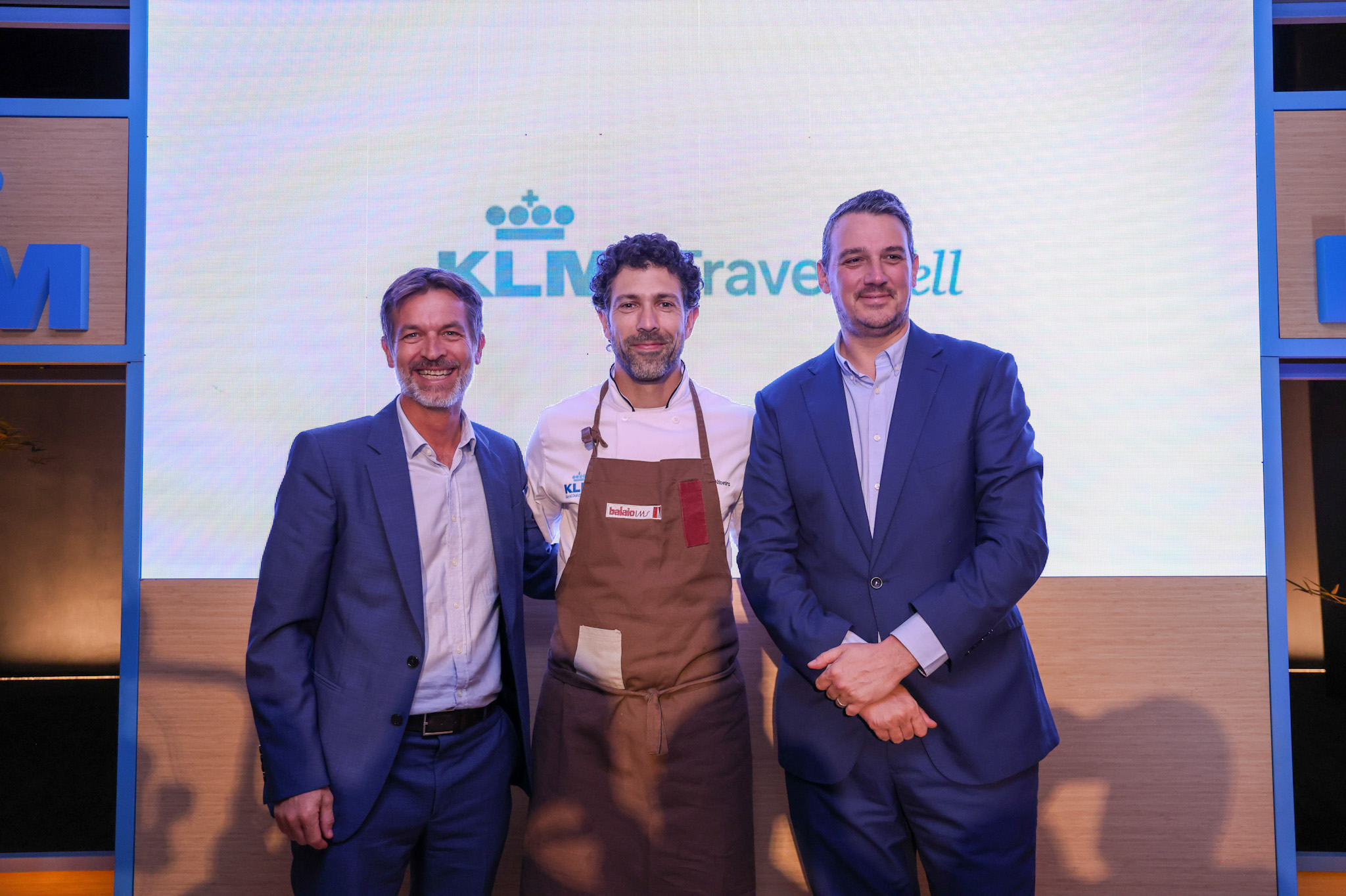 Manuerel Flahault, da Air France-KLM Rodrigo Oliveira, chefe, e Sylvain Mathias, da Air France KLM