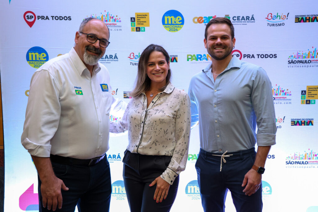 Sérgio Gouvea, da Promo; Aline Moretto, do Visite São Paulo; e Thiago Marques, da Setur-CE
