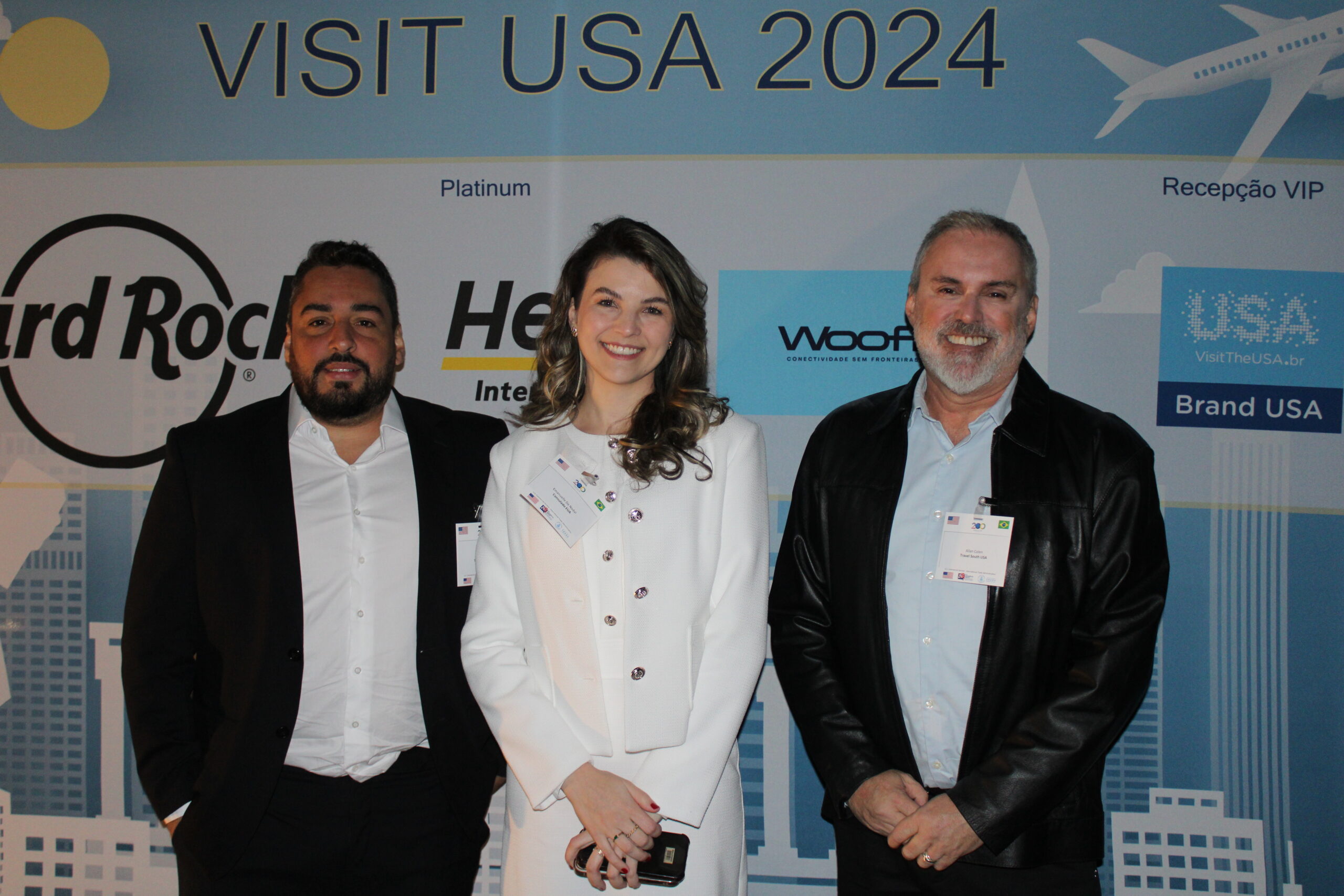 Emanuelle de Nadal, do Consulado dos EUA com Kim Moura e Allan Colen, do Travel South USA