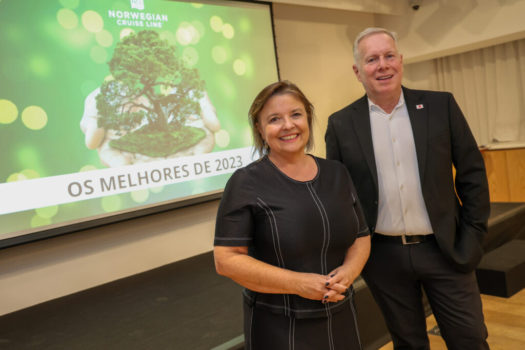 Estela Farina, diretora Geral da NCL e André Mercanti, diretor Comercial da NCL
