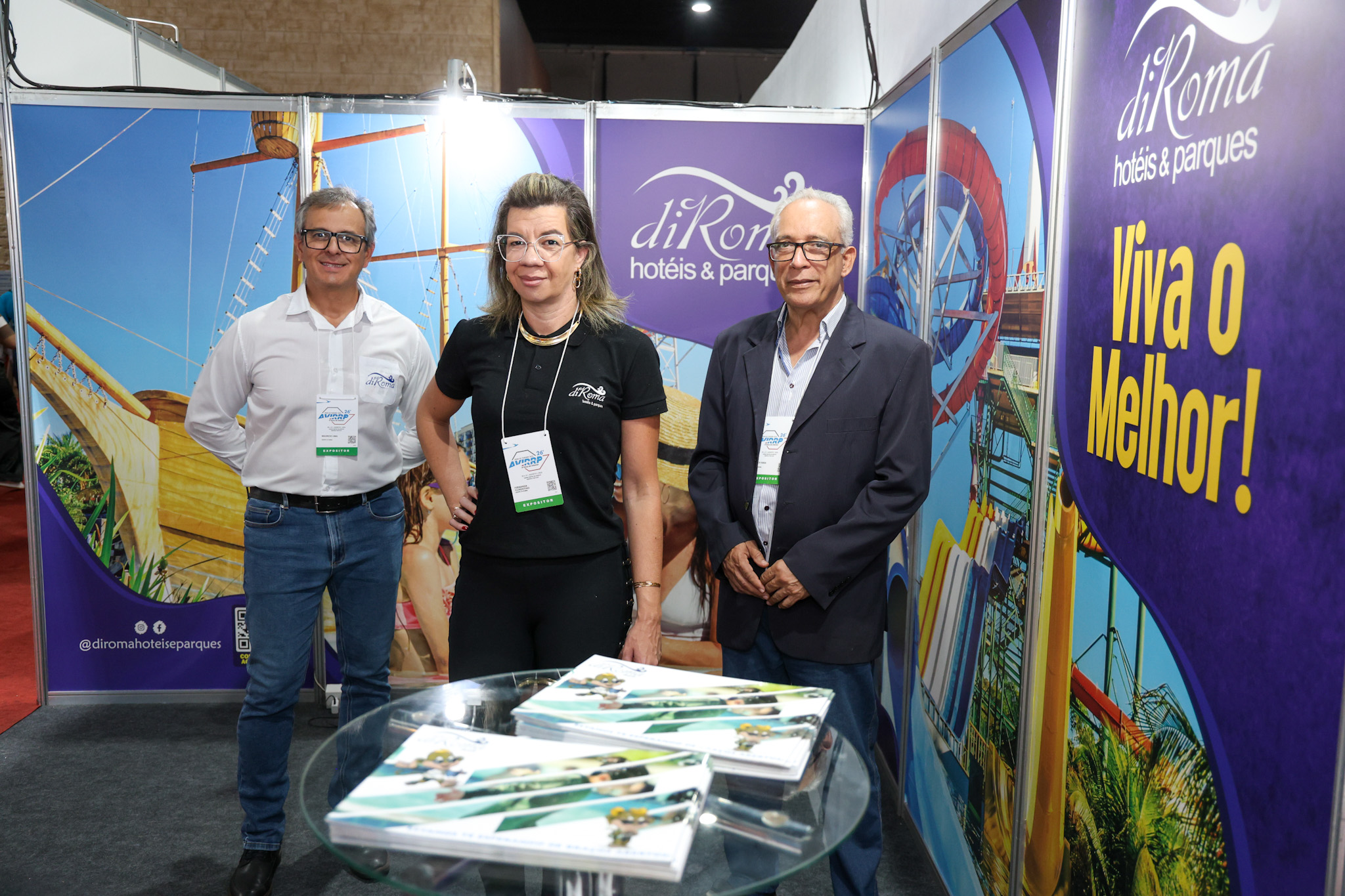 Maurício Lino, Fernanda Florentino e Marcos Faria, do Di Roma Hotéis & Parques