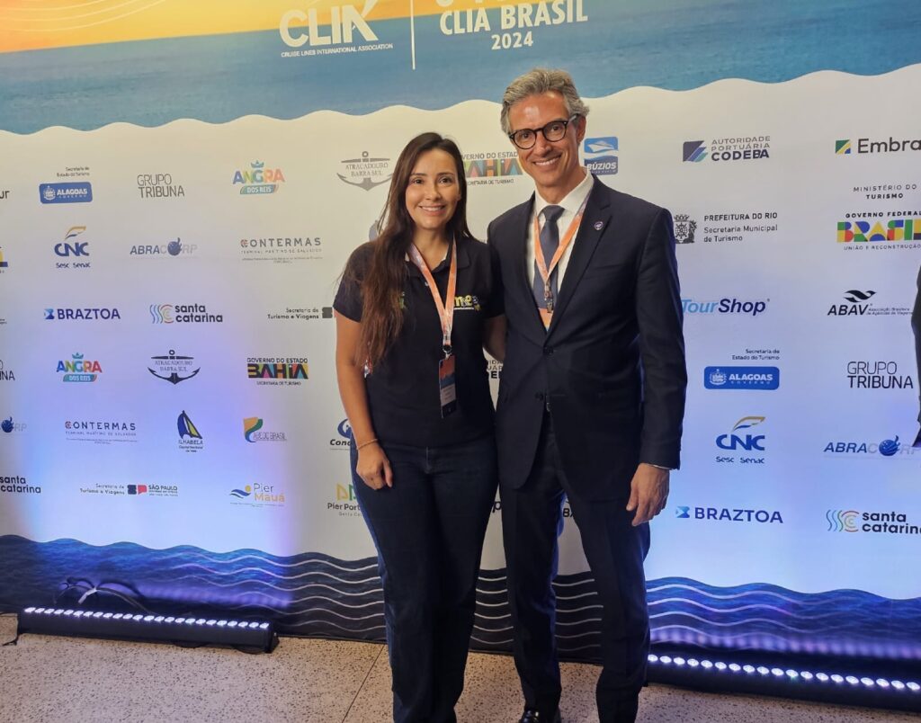 Natália Strucchi, diretora de Redação do M&E, com Marco Ferraz, presidente da Clia Brasil