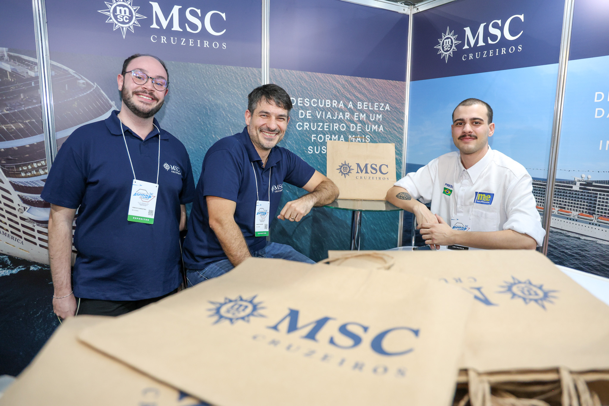 Vinicius Sorrentino, assessor da MSC Cruzeiros, Ignácio Palácios, diretor Comercial da MSC Cruzeiros e Bruno Renzi, do M&E