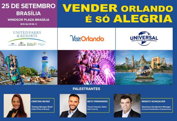 Visit Orlando se une com United Parks e Universal para capacitar agentes em Brasília nesta quarta-feira (25) 1 "Vender Orlando é só alegria"passará também por Vitória, Belo Horizonte e Fortaleza (Divulgação/UnitedParks)