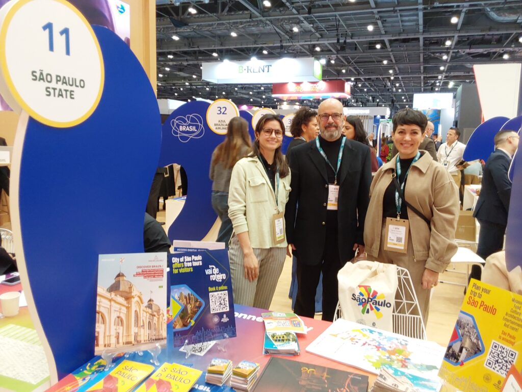 Daniele Prado, da Setur-SP, Aldo Bonametti, do Mercadão, e Renata Pacheco, da Smtur-SP