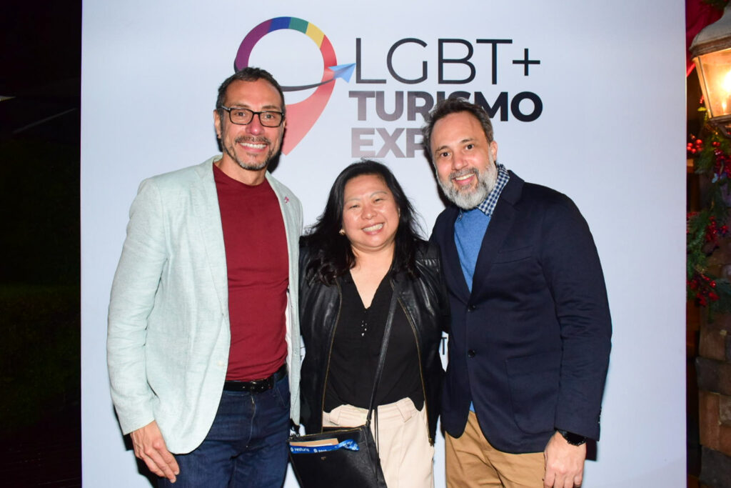 Dan Rios, de Miami e Lia Hirakawa, da Imaginadora com Alex Bernardes, da LGBT+ Turismo Expo