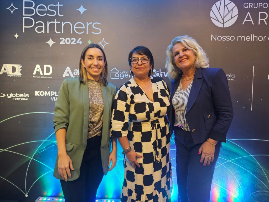 Carolina Massocato, da Playa Hotéis & Resorts, Raquel Ramirez, da Rede Posadas, e Valéria Chelles, da Rede Bourbon