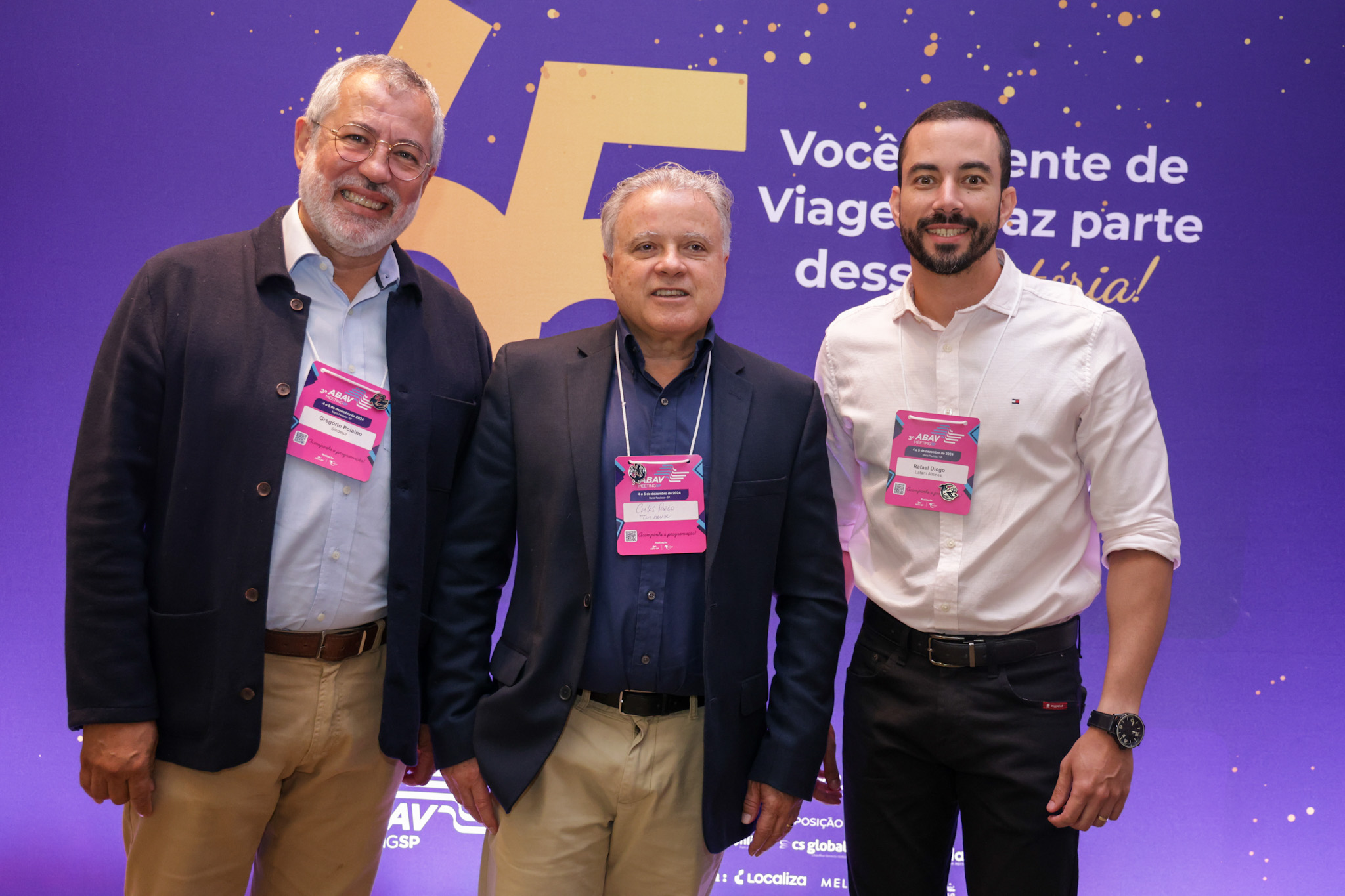 Gregoria Polaino, do Sindetur, Carlos Prado, da Tour House, e Rafael Diogo, da Latam