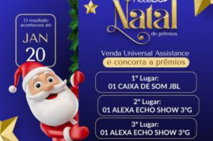 HotelDO lança a campanha "Natal de Prêmios" em parceria com Universal Assistance 1 O resultado será divulgado no dia 20 de janeiro de 2025, e os prêmios incluem uma caixa de som JBL para o primeiro lugar, e uma Alexa Echo para o segundo e terceiro lugar (Divulgação/HotelDO)