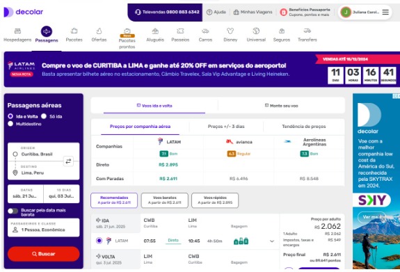 Decolar anuncia parceria exclusiva com CCR Aeroportos 1 Acordo tem como foco estimular a nova rota internacional do aeroporto Afonso Pena, que conecta Curitiba, no Paraná, a Lima, no Peru (Divulgação/Decolar)