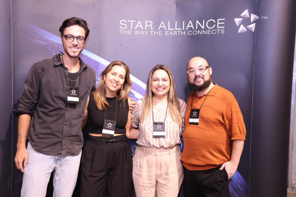 Vitor Kappaun, da Lufthansa Group, Valéria Padila, da Copa Airlines, Suelda Vicente, da TAP, e Kadu Lucas, da SAA Vitor Kappaun, da Lufthansa Group, Valéria Padila, da Copa Airlines, Suelda Vicente, da TAP, e Kadu Lucas, da SAA