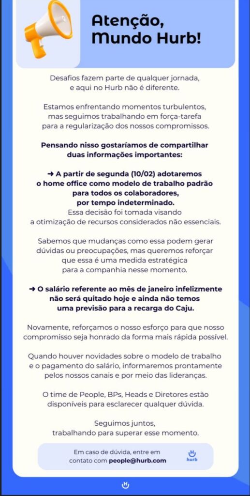 WhatsApp Image 2025 02 14 at 17.38.07 EXCLUSIVO: ex-funcionário acusa Hurb de esconder bens e atrasar salários; já a empresa promete novo escritório em breve