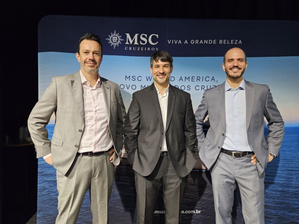Eduardo Simões, Ignacio Palacios e Rafael Grosso, da MSC Cruzeiros