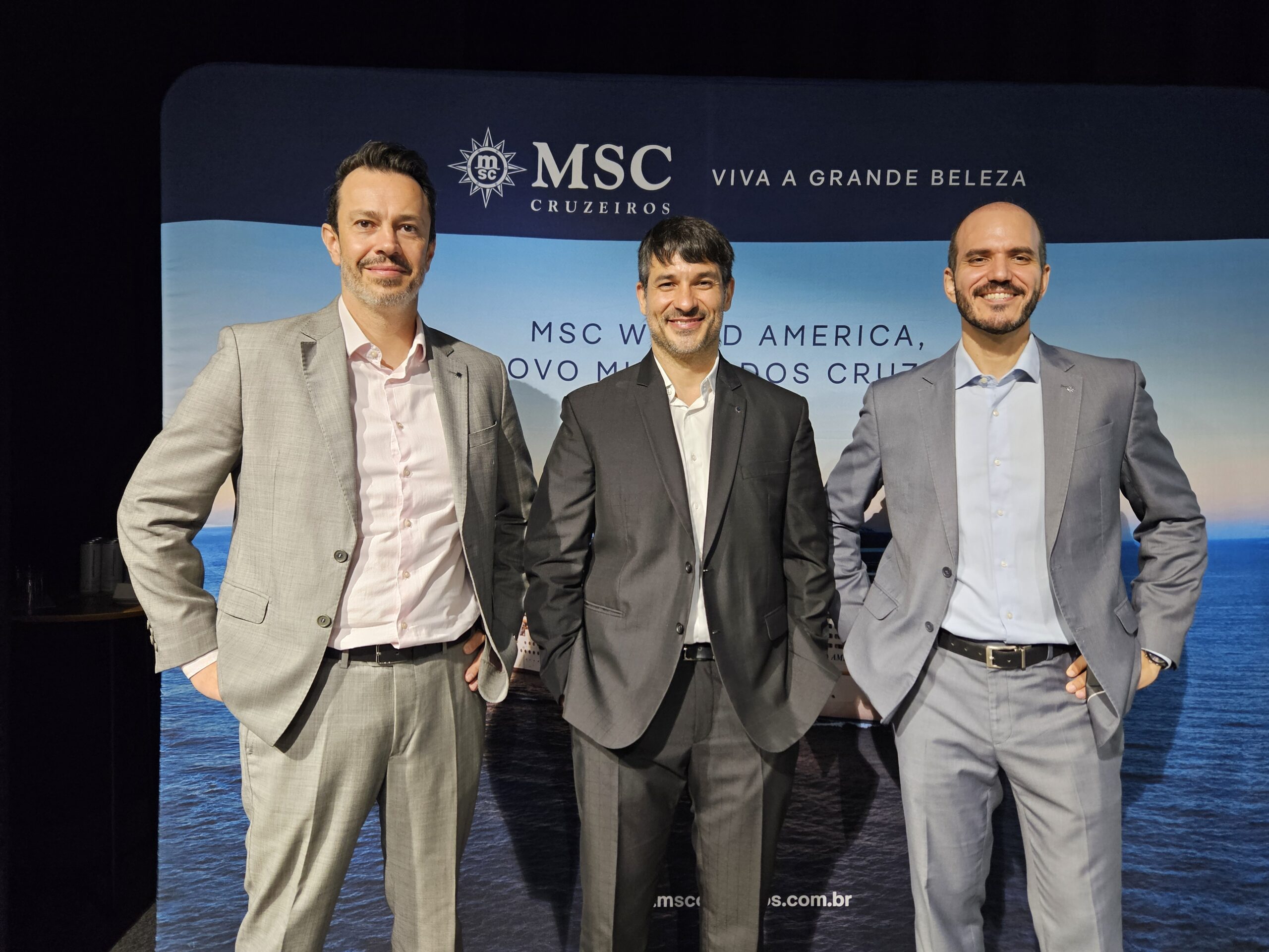 Eduardo Simões, Ignacio Palacios e Rafael Grosso, da MSC Cruzeiros Eduardo Simões, Ignacio Palacios e Rafael Grosso, da MSC Cruzeiros