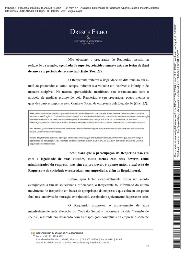 Franqueadora TZViagens Peticao Inicial AroldoSchultz Autos n. 0003265 15.2025.8.16.0001 page 0010 Na íntegra: confira a petição de Aroldo Schultz para retomar o controle da TZ Viagens