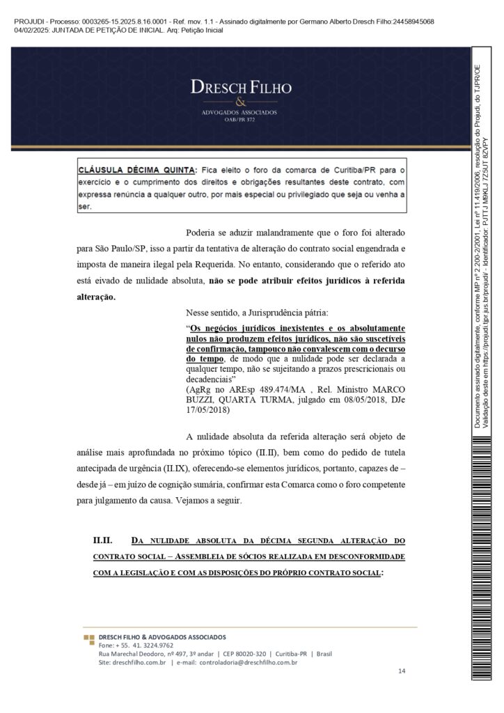 Franqueadora TZViagens Peticao Inicial AroldoSchultz Autos n. 0003265 15.2025.8.16.0001 page 0014 Na íntegra: confira a petição de Aroldo Schultz para retomar o controle da TZ Viagens