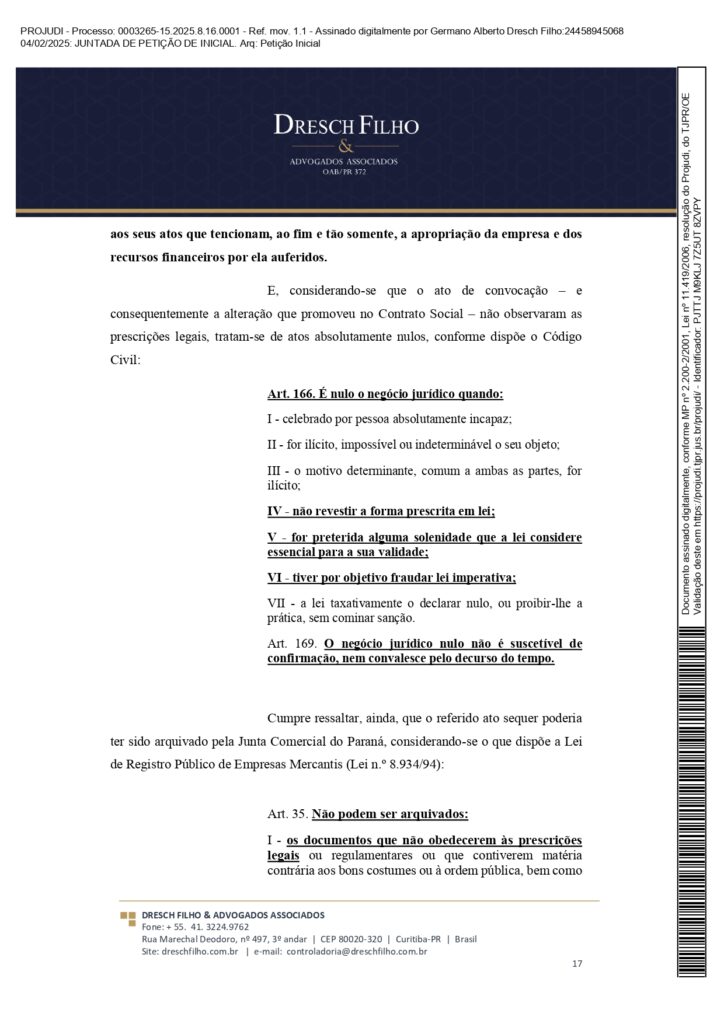 Franqueadora TZViagens Peticao Inicial AroldoSchultz Autos n. 0003265 15.2025.8.16.0001 page 0017 Na íntegra: confira a petição de Aroldo Schultz para retomar o controle da TZ Viagens