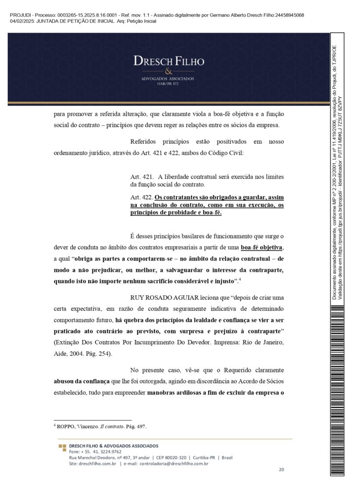 Franqueadora TZViagens Peticao Inicial AroldoSchultz Autos n. 0003265 15.2025.8.16.0001 page 0020 Na íntegra: confira a petição de Aroldo Schultz para retomar o controle da TZ Viagens