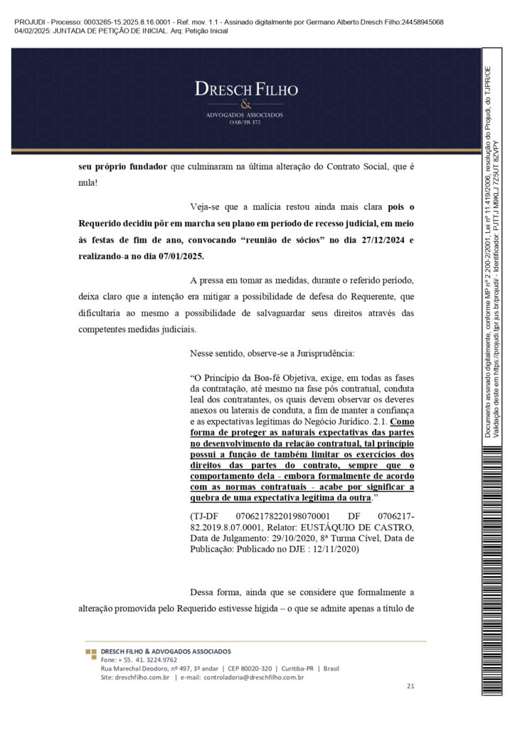 Franqueadora TZViagens Peticao Inicial AroldoSchultz Autos n. 0003265 15.2025.8.16.0001 page 0021 Na íntegra: confira a petição de Aroldo Schultz para retomar o controle da TZ Viagens