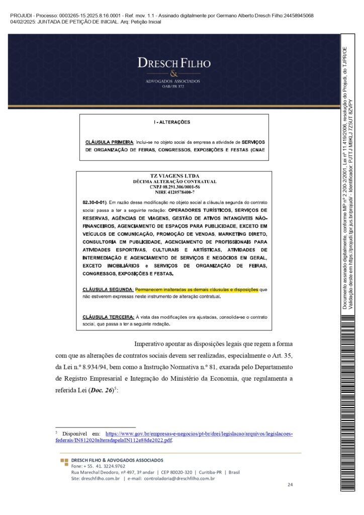 Franqueadora TZViagens Peticao Inicial AroldoSchultz Autos n. 0003265 15.2025.8.16.0001 page 0024 Na íntegra: confira a petição de Aroldo Schultz para retomar o controle da TZ Viagens