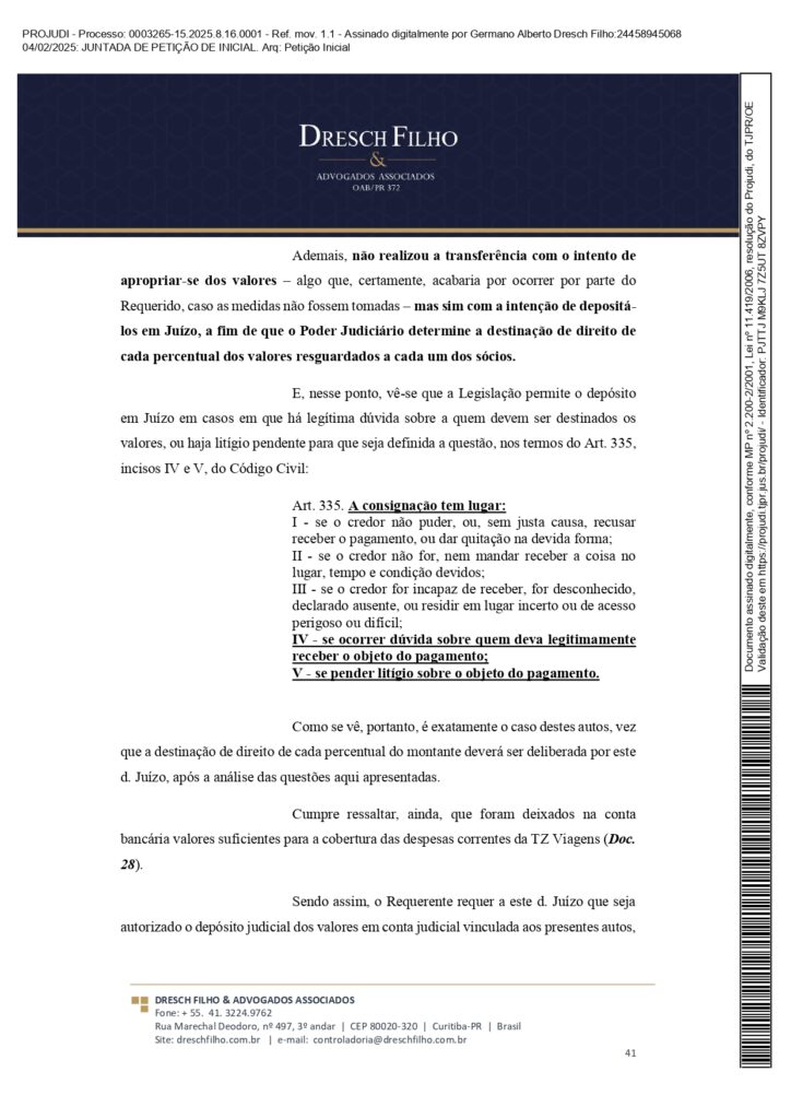 Franqueadora TZViagens Peticao Inicial AroldoSchultz Autos n. 0003265 15.2025.8.16.0001 page 0041 Na íntegra: confira a petição de Aroldo Schultz para retomar o controle da TZ Viagens