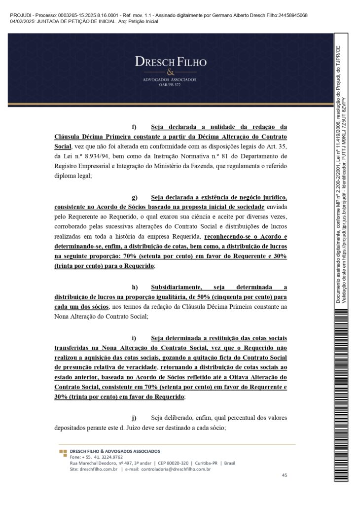 Franqueadora TZViagens Peticao Inicial AroldoSchultz Autos n. 0003265 15.2025.8.16.0001 page 0045 Na íntegra: confira a petição de Aroldo Schultz para retomar o controle da TZ Viagens