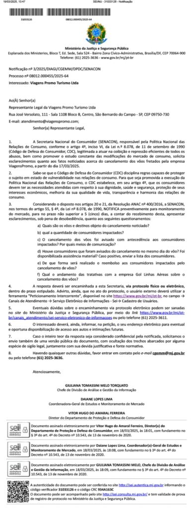 IMG 20250320 WA0060 Senacon notifica ViagensPromo após cancelamento de voos fretados