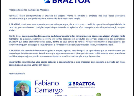 Braztoa mobiliza operadoras para apoiar agentes e consumidores afetados pela crise da ViagensPromo