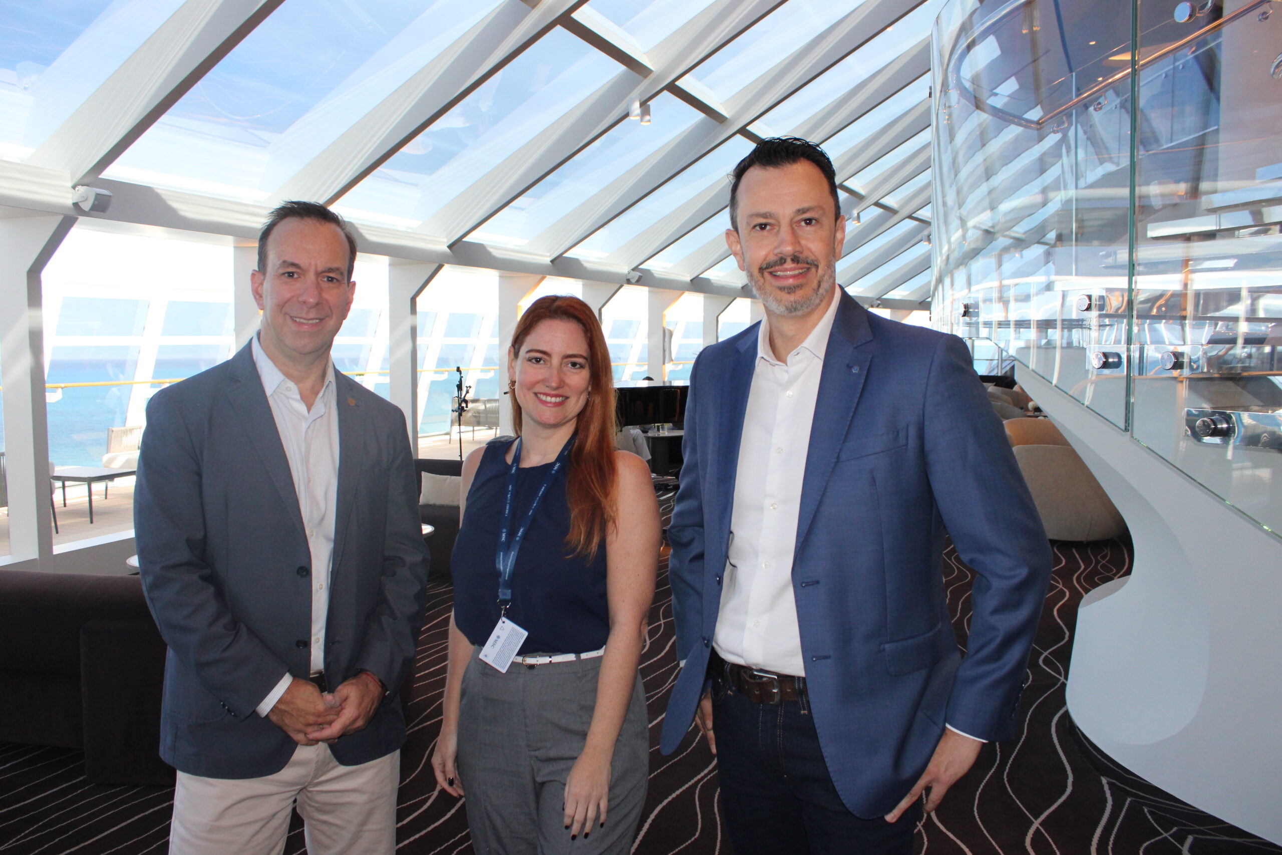 Adrian Ursilli, Fernanda Zebral e Eduardo Mariani, da MSC Brasil Adrian Ursilli, Fernanda Zebral e Eduardo Mariani, da MSC Brasil