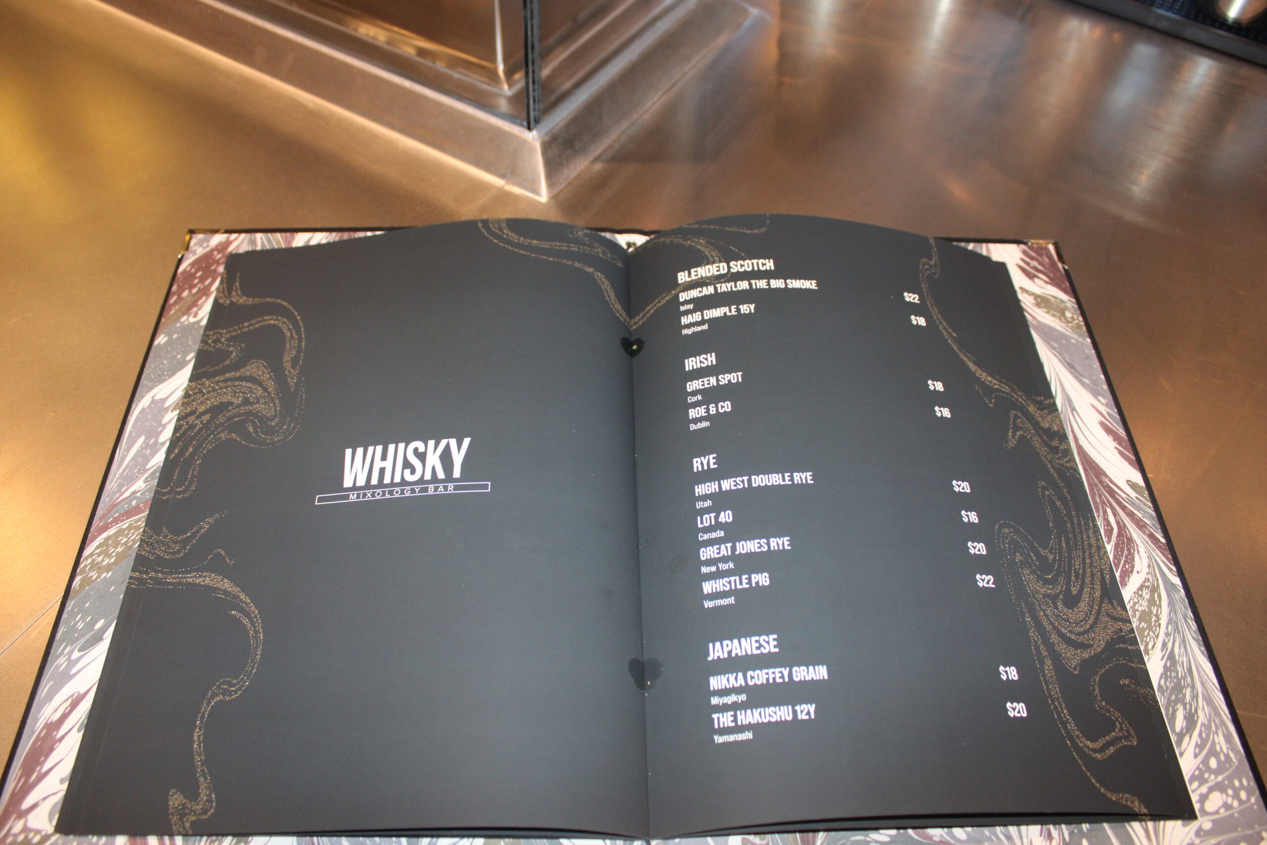 Cardápio do bar de mixologia