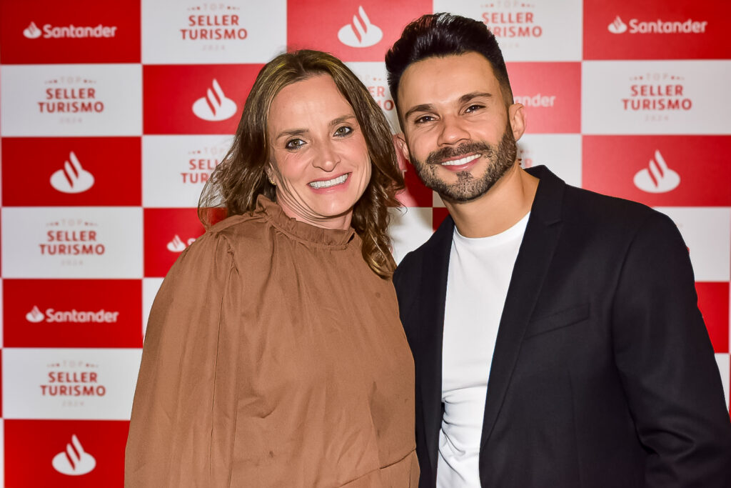 Diogo Marinho, do Santander com Cris Piccin, da Amabiletur