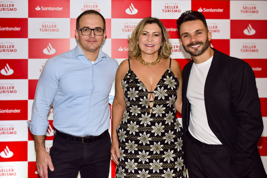 Diogo Marinho, do Santander com Vanilda Passini, da Vanilda Viagens