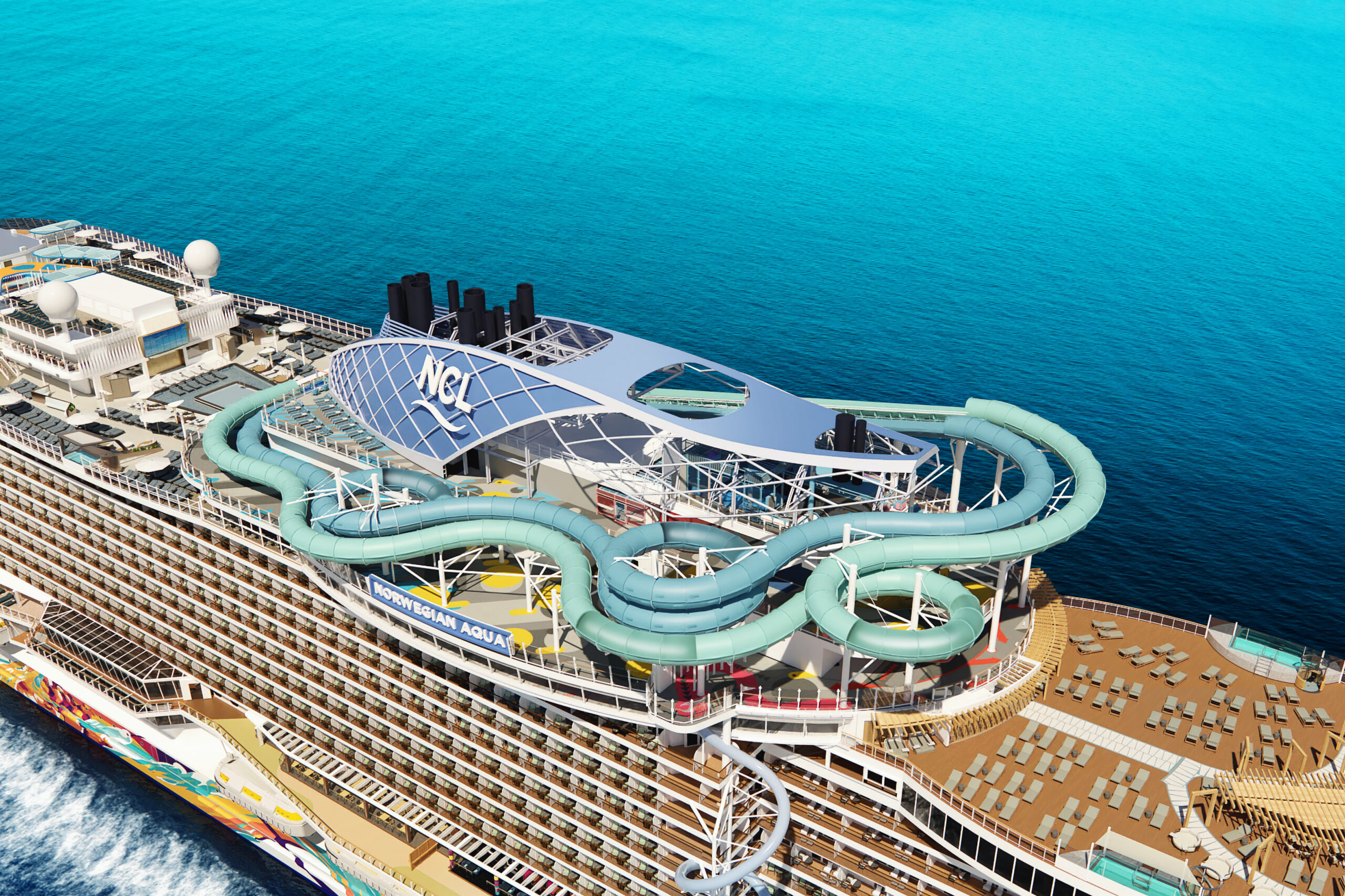 Entre os destaques a bordo está a Aqua Slidecoaster, primeira montanha-russa aquática da empresa (Divulgação/NCL)