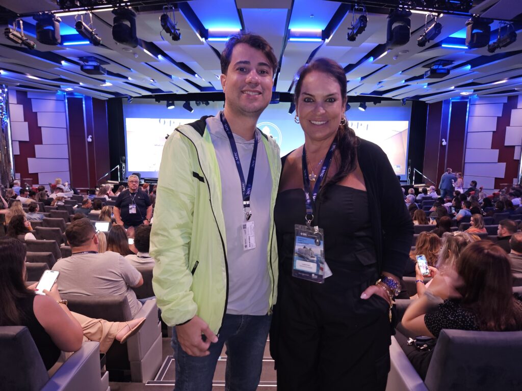 Marcos Horta, da Turistando de Primeira, Christina Silva, da Ocean Blue Viagens