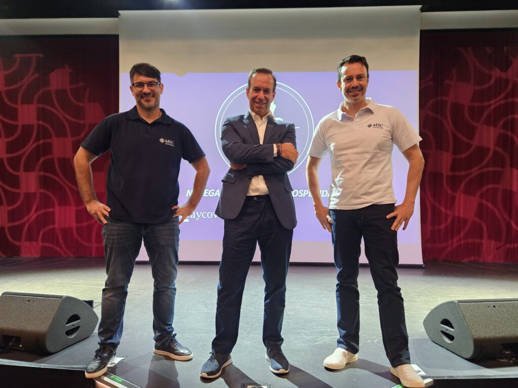 Ignacio Palacios, Adrian Ursilli e Eduardo Simões, da MSC Cruzeiros