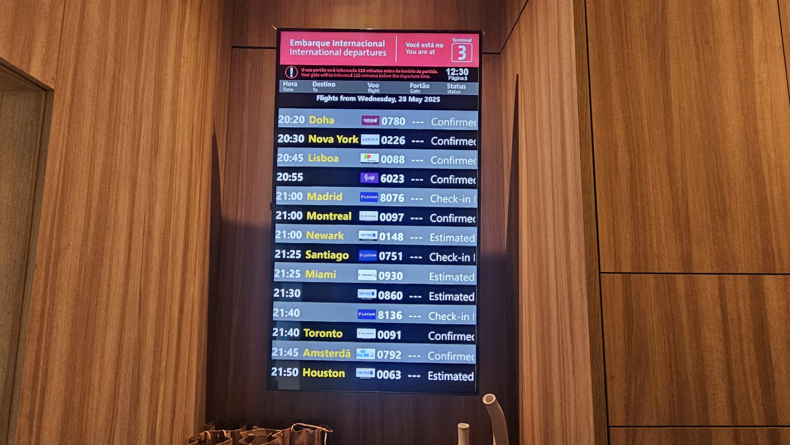 Painel de embarque