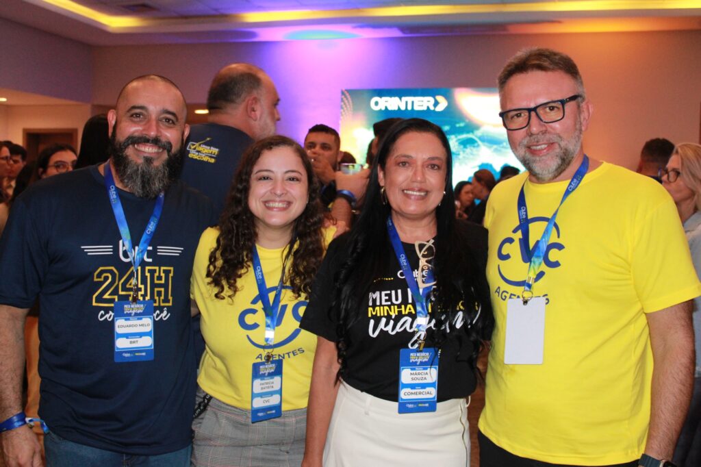 Eduardo Melo, da BRT; Patrícia Batista, da CVC; Márcia Souza, da Clube Turismo; e Douglas Silva, da CVC (Giulia Jardim/M&E)