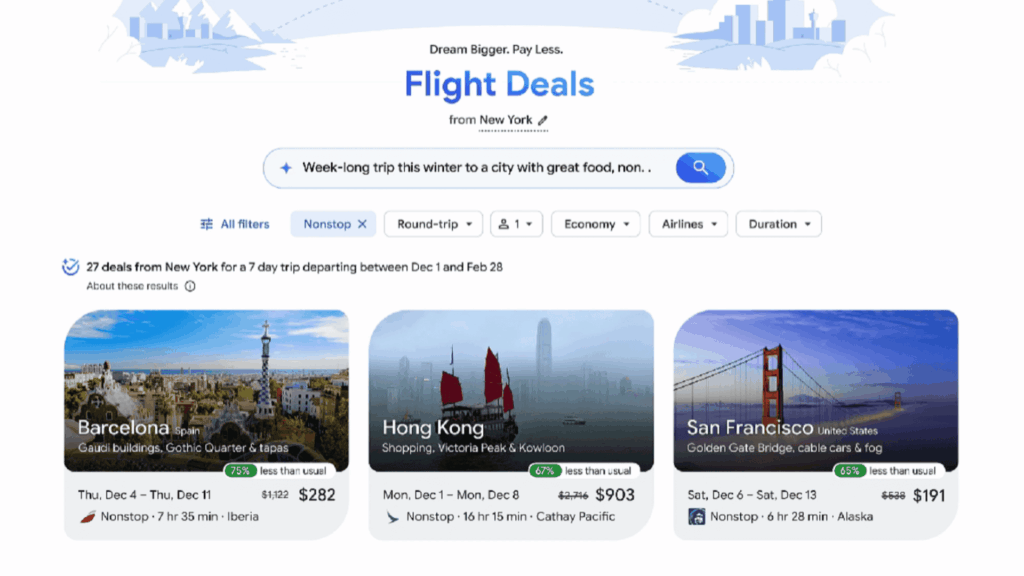 Google lança IA que planeja viagens e encontra voos em oferta