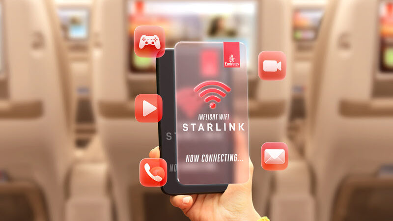 Conectividade a bordo: Emirates inicia implantação do Wi-Fi Starlink em sua frota Emirates