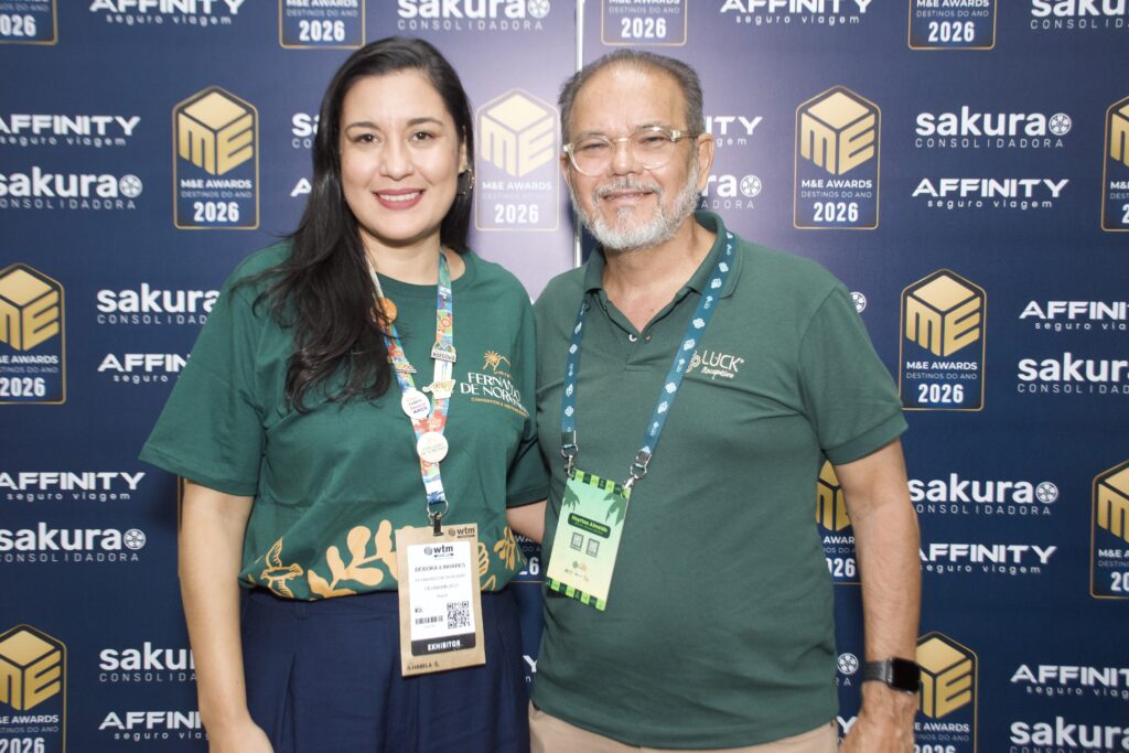 Noronha anuncia nova etapa de roadshow e reforça estratégia no trade durante WTM-LA Débora Linhares e Hayrton Almeida, de Fernando de Noronha