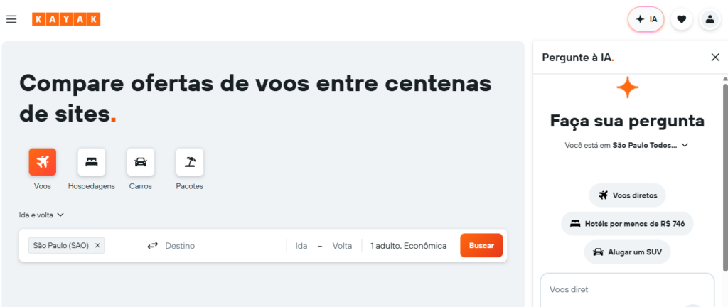 Kayak lança “Pergunte à IA” e integra chat à busca de viagens em tempo real