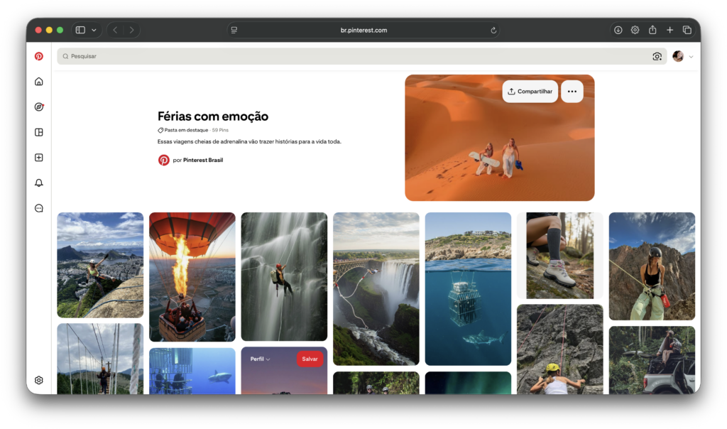 Turismo de aventura será a tendência de mercado para 2026, aponta Pinterest (Reprodução/Pinterest) Turismo