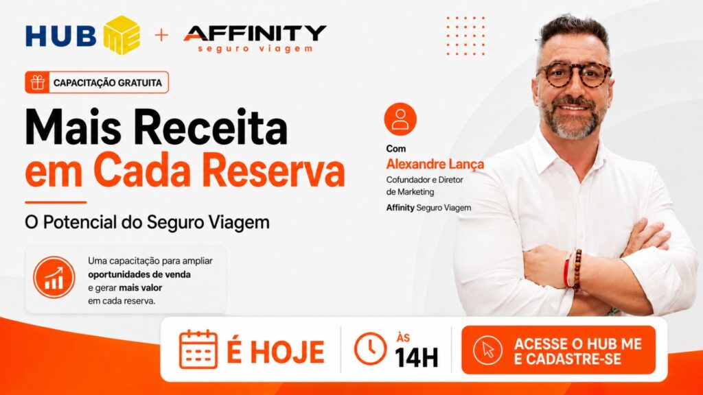 É hoje: Affinity promove live sobre vendas de seguro viagem com sorteio de vouchers para agentes; participe aqui AFFINITY NO HUB - É HOJE