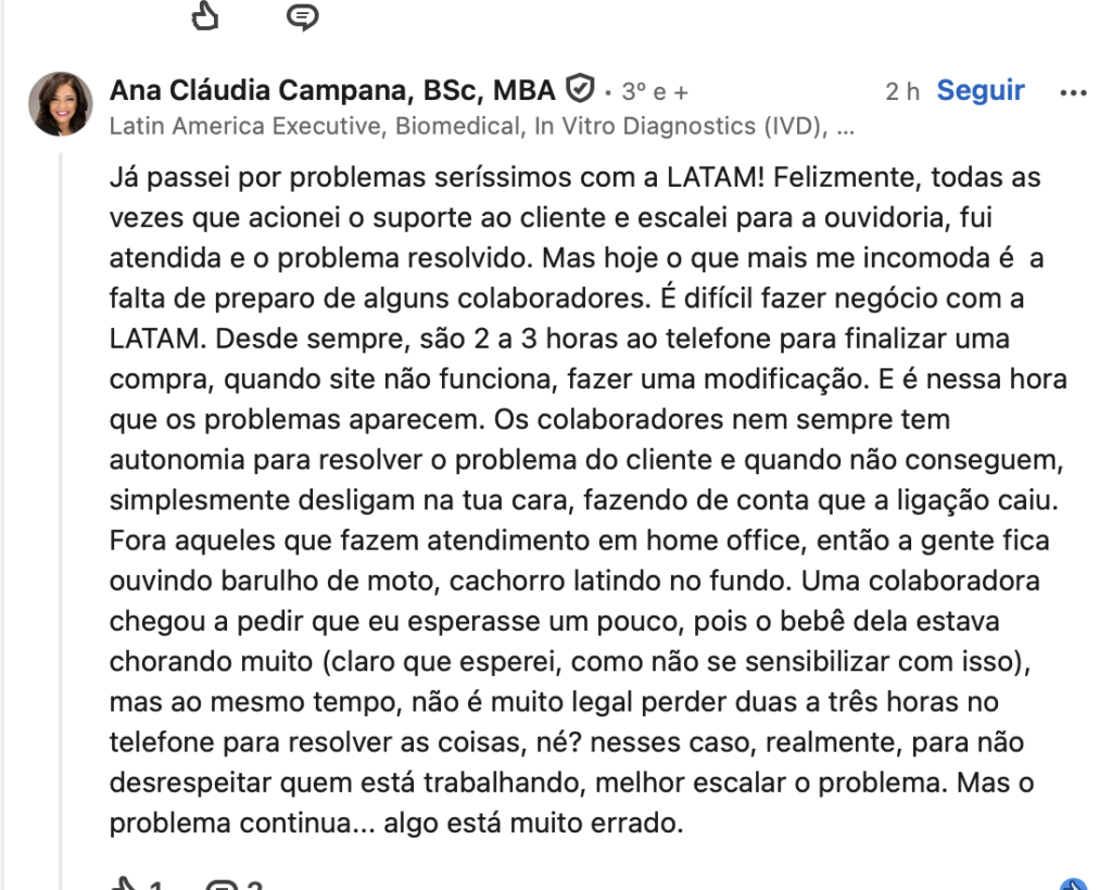 CEO da Latam faz desabafo sobre atendimento e gera debate no LinkedIn; confira CEO da Latam faz desabafo sobre atendimento e gera debate no LinkedIn; confira