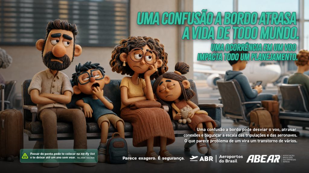 Abear lança campanha contra indisciplina no transporte aéreo com nova regra da Anac (Divulgação/Abear) Abear lança campanha contra indisciplina no transporte aéreo com nova regra da Anac