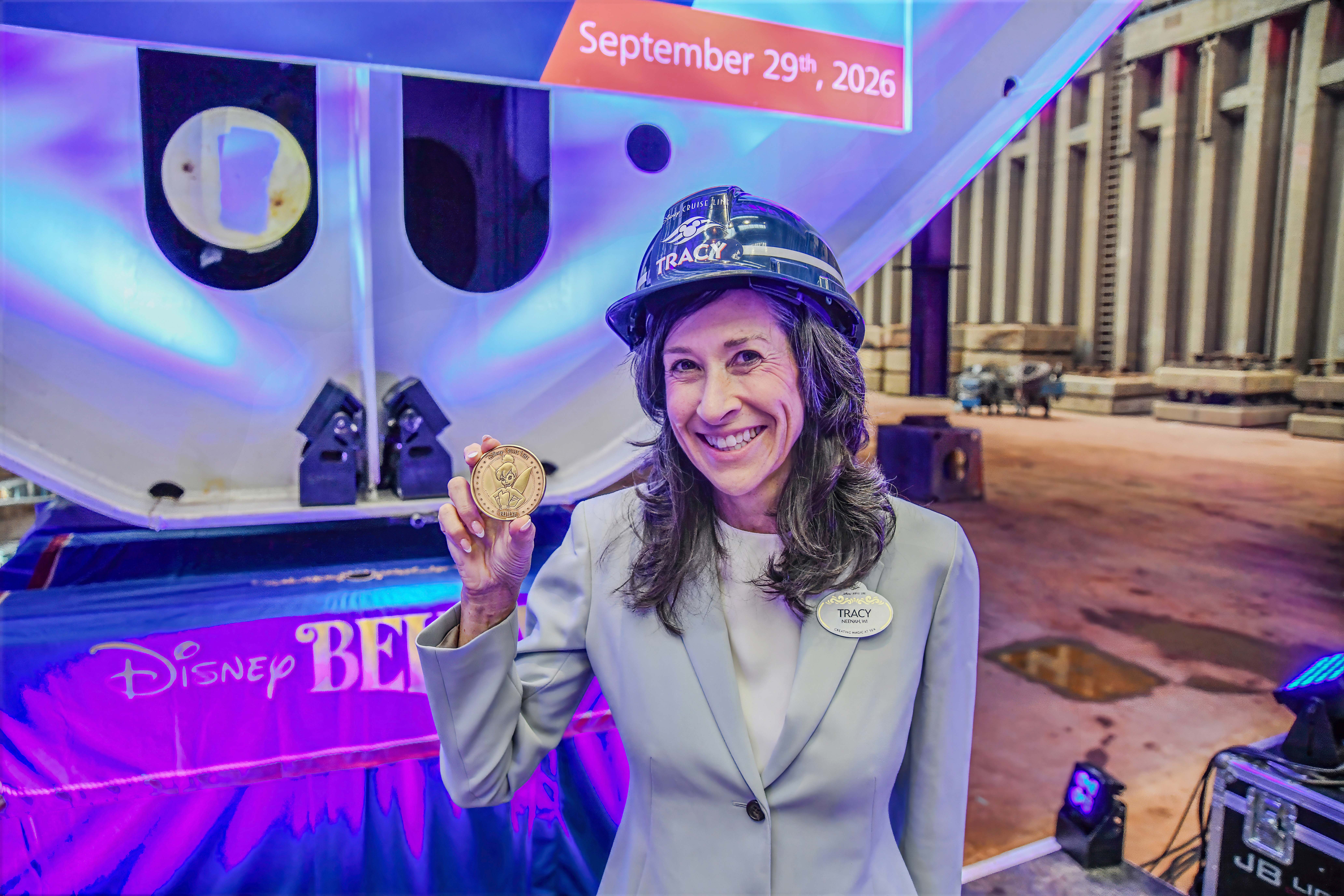 Disney Cruise Line Senior Vice President and General Manager Tracy Wilson attended the Disney Believe's Keel Laying ceremony at Meyer Werft Shipyard in Papenburg, Germany. (Robert Fieback, photographer)